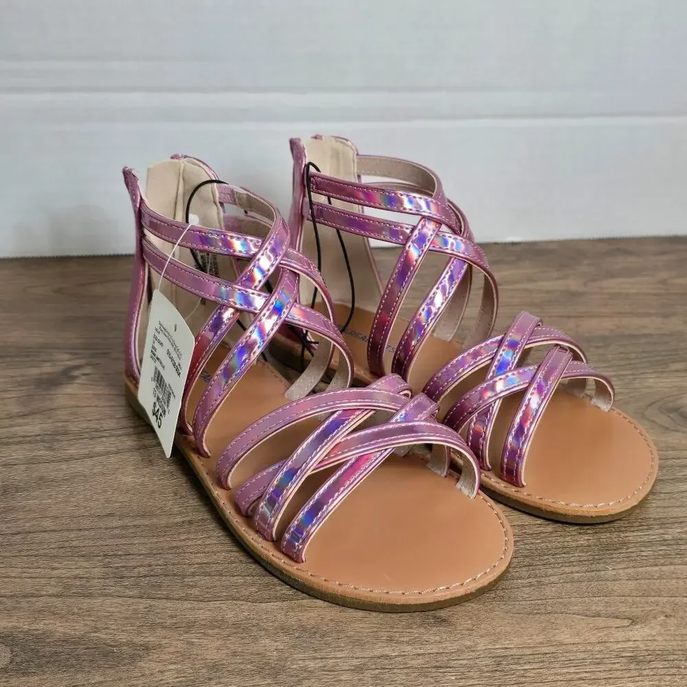 Thereabouts Sofia Girls iridescent strappy flat sandals with zipper back 13M NWT